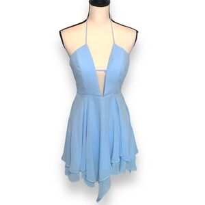 Michael Costello Revival Baby Blue Deep V Neck Mini Dress Size Medium